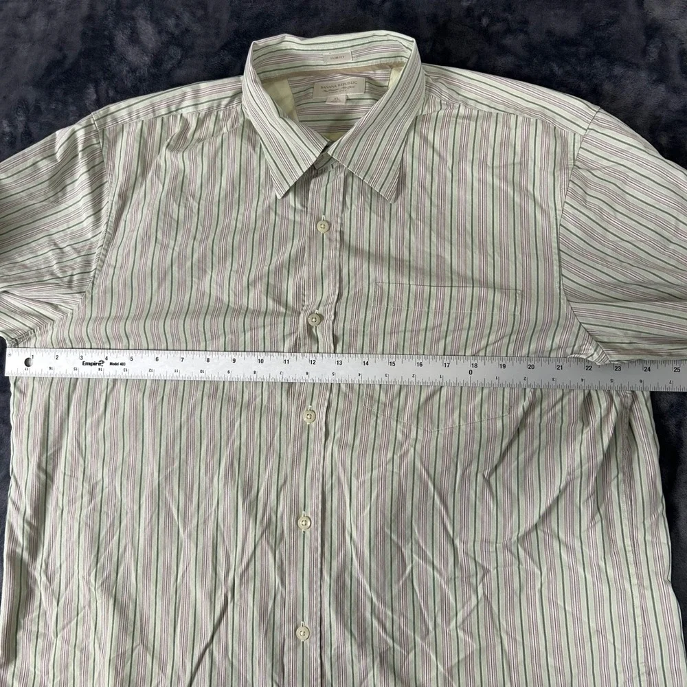 Banana Republic Button Down Shirt Mens XL Green Striped Slim Fit Long Sleeve